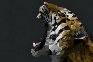 tiger, Gray Background, Animals, Low Poly, Digital Art, Artwork