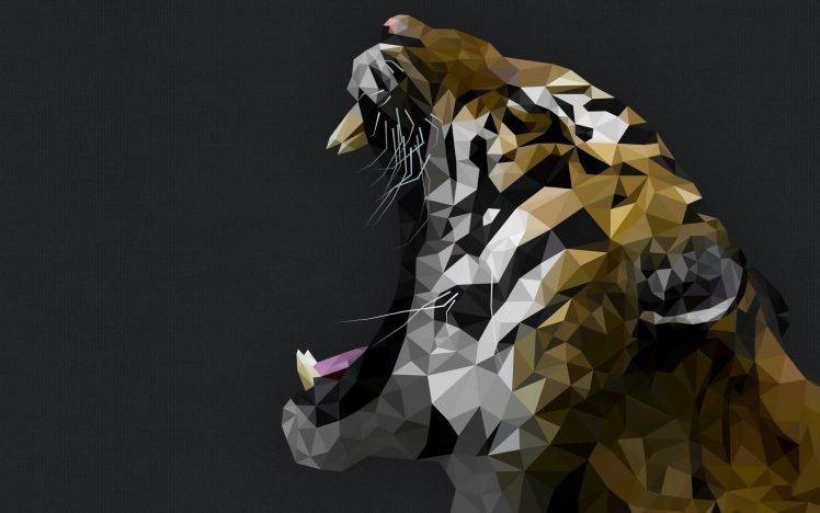 tiger, Gray Background, Animals, Low Poly, Digital Art, Artwork HD Wallpaper Desktop Background