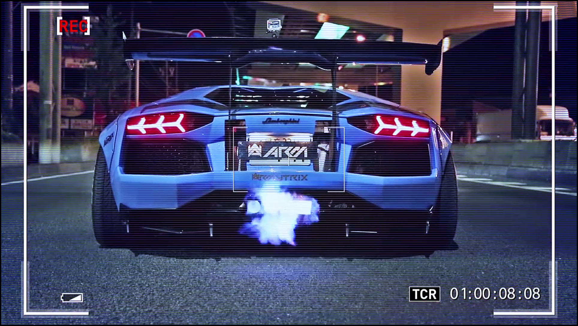 Lamborghini Aventador, Car, Blue Flames, Camera, Night, Cityscape, Liberty Walk Wallpaper