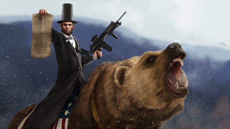 bears, Abraham Lincoln, Weapon, Rare, Humor, Presidents HD Wallpaper Desktop Background