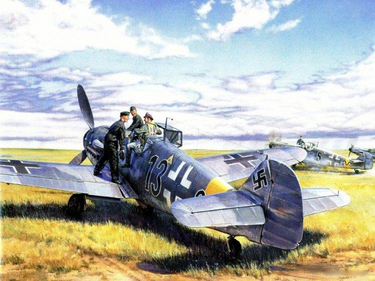 Messerschmitt, Messerschmitt Bf 109, Luftwaffe, Artwork, Military Aircraft, World War II, Germany HD Wallpaper Desktop Background