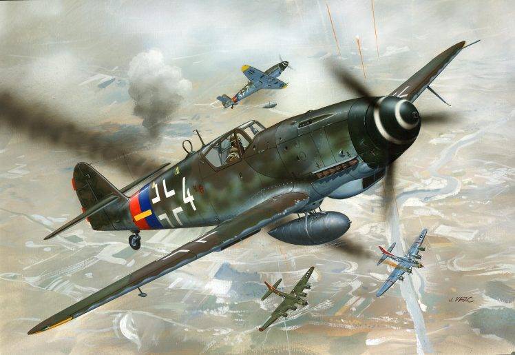 Messerschmitt, Messerschmitt Bf 109, Luftwaffe, Aircraft, Military, Artwork, Military Aircraft, World War II, Germany HD Wallpaper Desktop Background