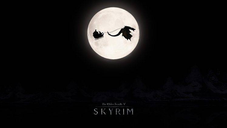 The Elder Scrolls V: Skyrim, Santa, Dragon, Moon HD Wallpaper Desktop Background