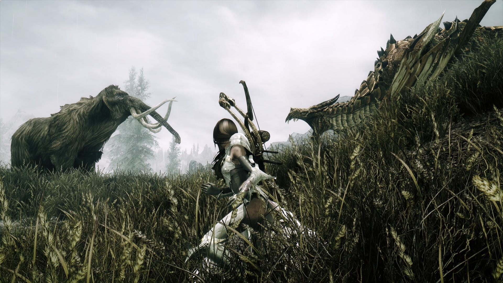 The Elder Scrolls V: Skyrim, Dovakhiin, Dragon, Mammoths, Video Games Wallpaper