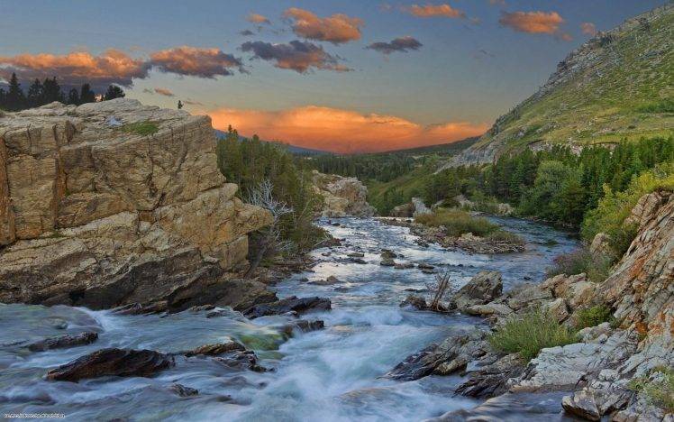 landscape, Nature, River, Sunset, Mountain HD Wallpaper Desktop Background