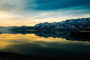 lake, Mountain, Sunset, Mirror