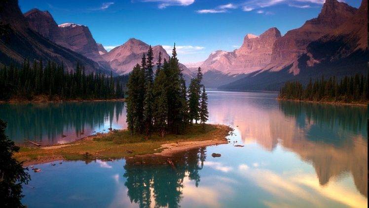 nature, Mountain, Reflection, Trees, Jasper National Park HD Wallpaper Desktop Background
