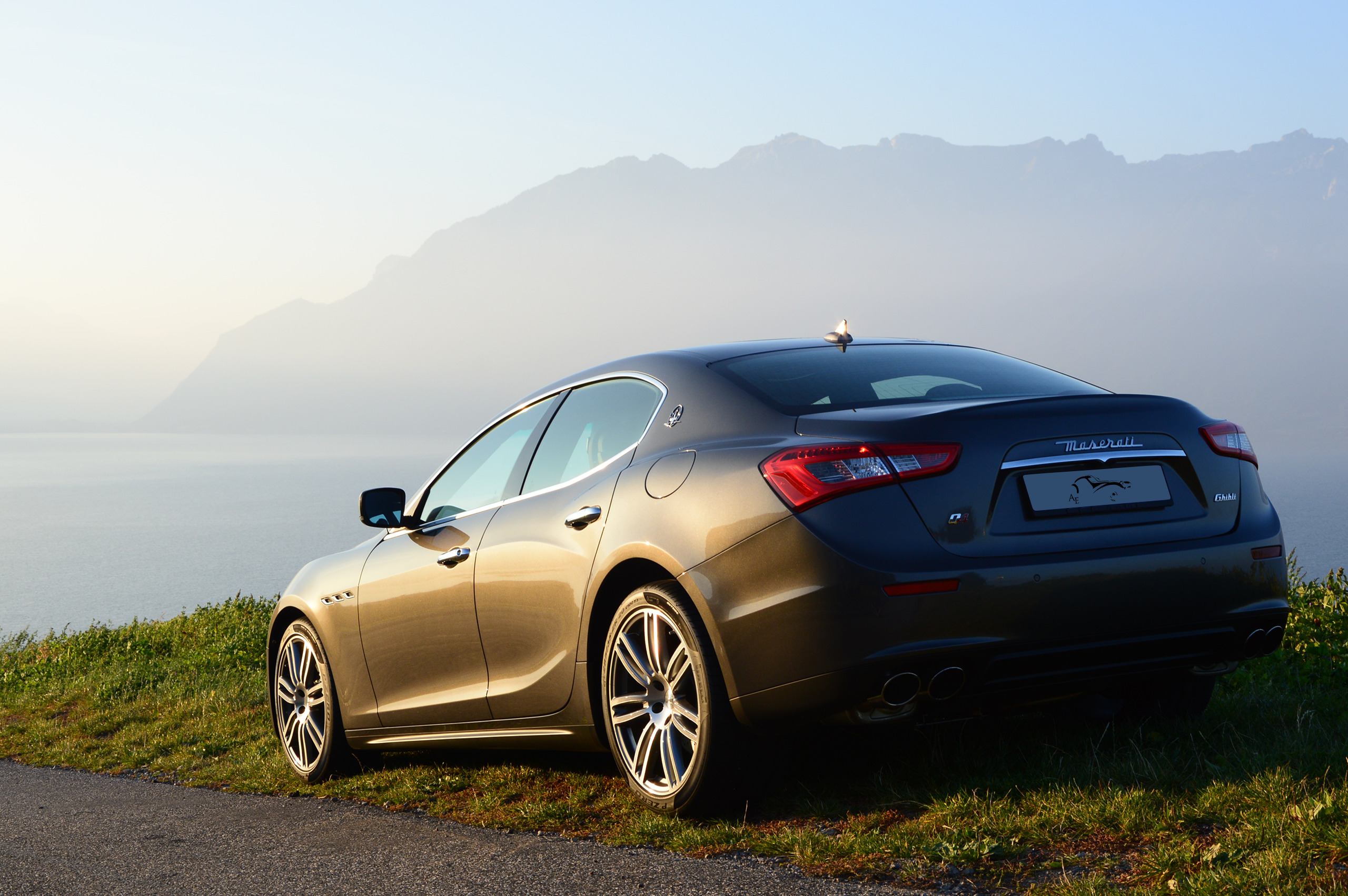 Maserati, Mountain, Lake, Lake Geneva, Landscape, Car, Sunlight, Italy, Automobili Eleganza, Green, Blue, Gray, Morning Wallpaper