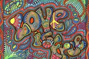 psychedelic, Typography, Love, Hippie, Colorful, Drawing