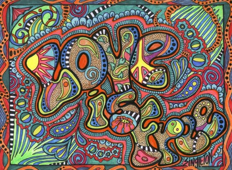 psychedelic, Typography, Love, Hippie, Colorful, Drawing HD Wallpaper Desktop Background