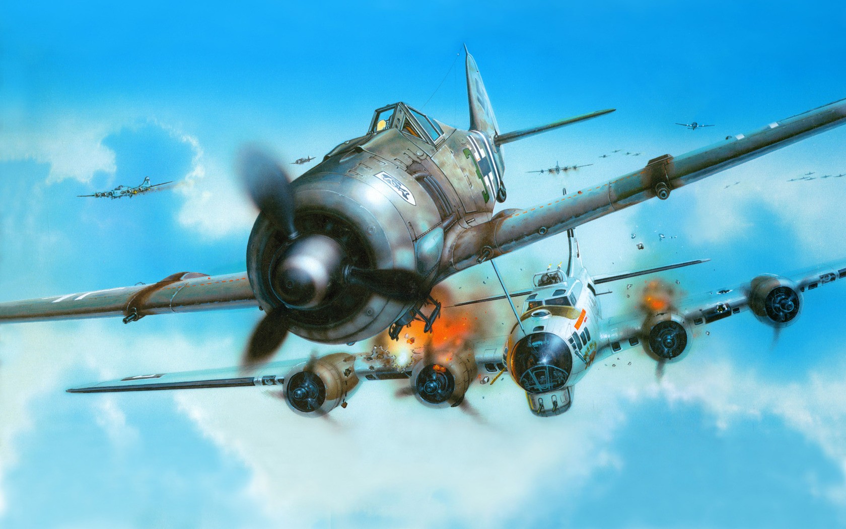 World War II, Fw 190, Focke Wulf, Luftwaffe, Germany, Military, Aircraft, Military Aircraft, Airplane, Boeing B 17 Flying Fortress, Star Engine Wallpaper