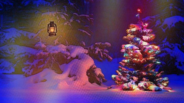 snow, Trees, Lights, Nature HD Wallpaper Desktop Background