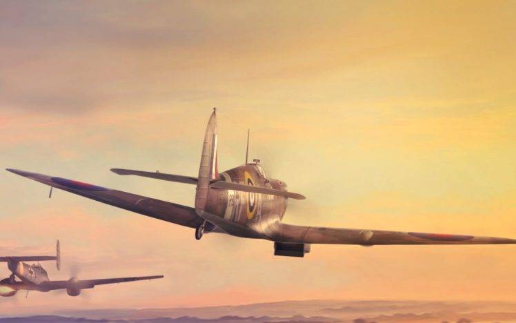 World War II, Military, Aircraft, Military Aircraft, Airplane, Spitfire, Supermarine Spitfire, Royal Airforce, Messerschmitt Bf 110, Messerschmitt HD Wallpaper Desktop Background
