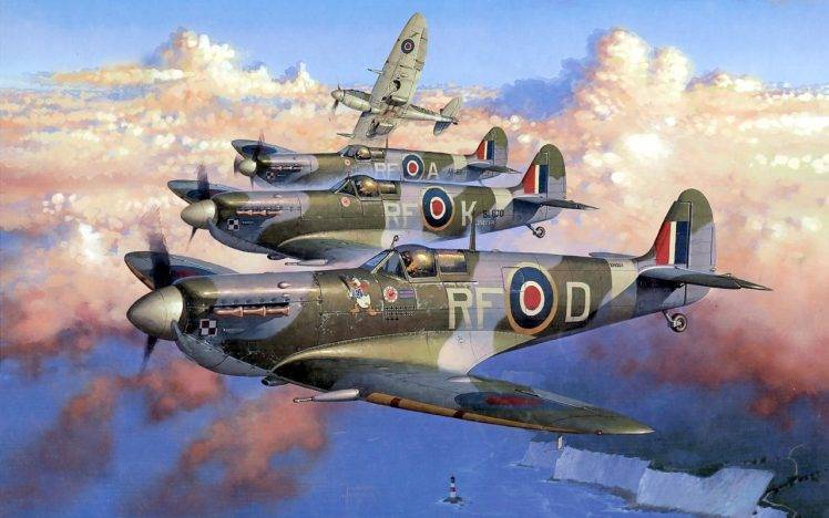 World War II, Military, Aircraft, Military Aircraft, Airplane, Spitfire, Supermarine Spitfire, Royal Airforce, Cliffs Of Dover HD Wallpaper Desktop Background