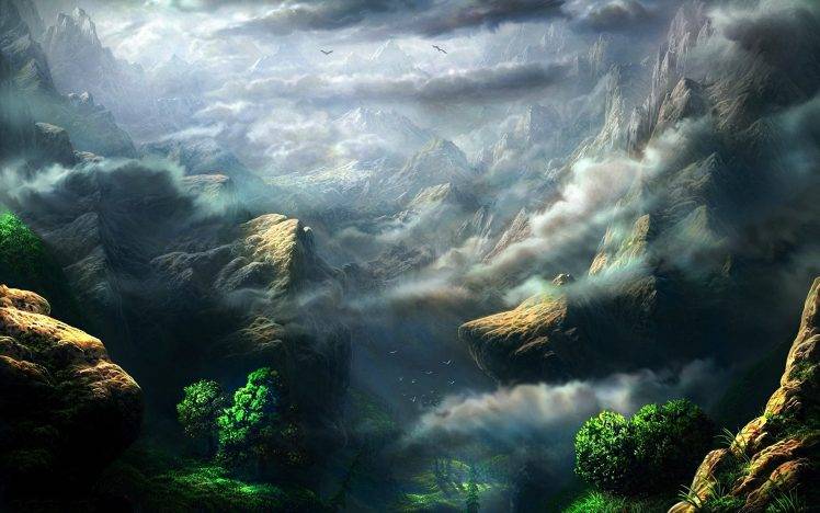 digital Art, Mountain, Clouds HD Wallpaper Desktop Background