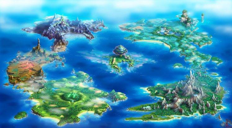 Seiken Densetsu, Digital Art, Island, Mountain, Map, Artwork HD Wallpaper Desktop Background