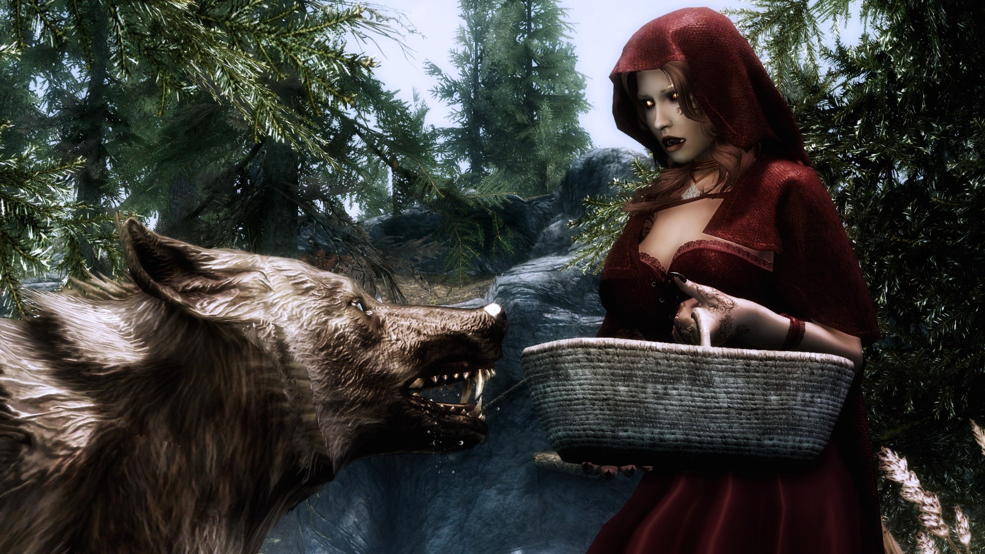 The Elder Scrolls V: Skyrim, Red Hood, Wolf Wallpaper