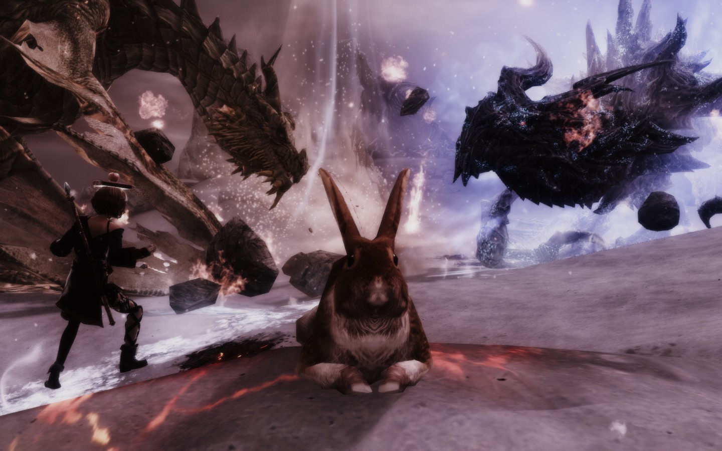The Elder Scrolls V: Skyrim, Dragon, Rabbits, Magic Wallpaper