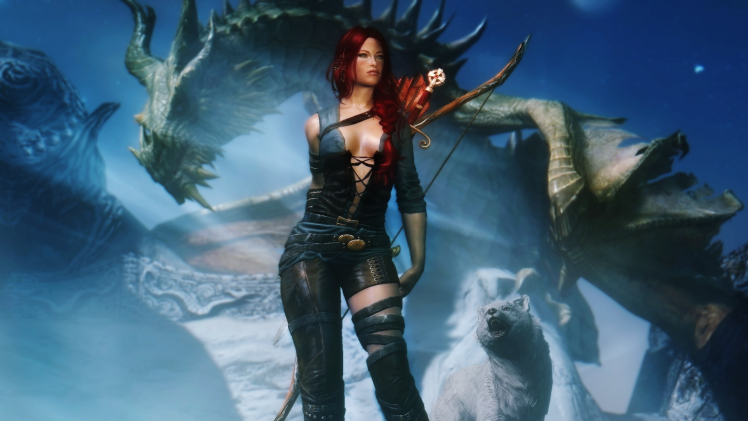 The Elder Scrolls V: Skyrim, Dragon, Wolf HD Wallpaper Desktop Background