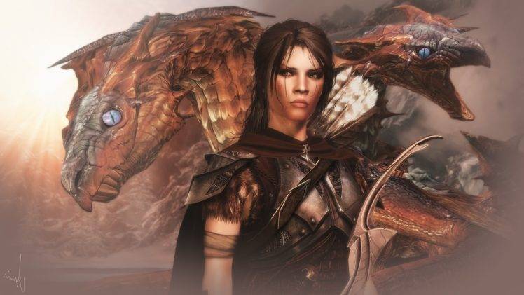 The Elder Scrolls V: Skyrim, Women, Dragon, Twins HD Wallpaper Desktop Background