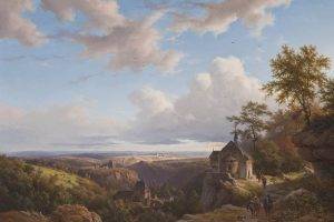 painting, Classic Art, Clouds, Church, Landscape, Horse