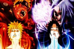 anime, Naruto Shippuuden, Uchiha Sasuke, Kyuubi, Uzumaki Naruto