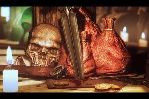 The Elder Scrolls V: Skyrim, Skull, Money, Daggers, ENB