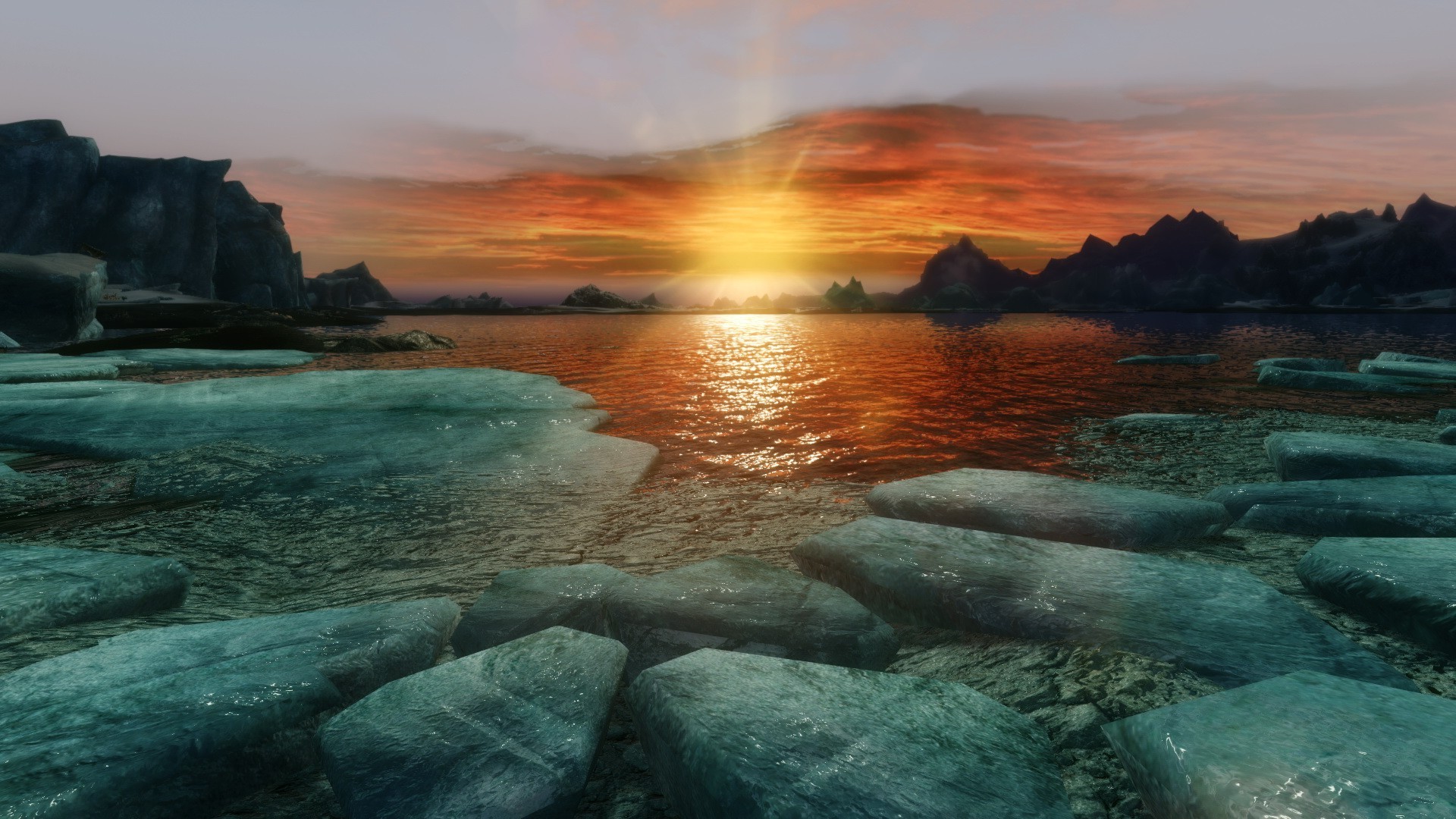 The Elder Scrolls V: Skyrim, Sunset, Sunrise, Ice Wallpaper