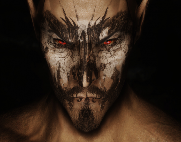 The Elder Scrolls V: Skyrim, Elves, Face Paint, Red Eyes HD Wallpaper Desktop Background