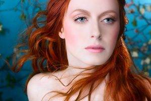 women, Redhead, Blue Eyes, Digital Art