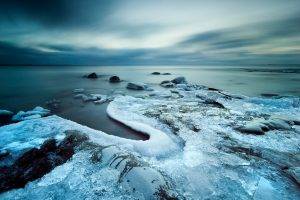 landscape, Nature, Ice, Snow, Water, Long Exposure, Rock, Clouds, Overcast