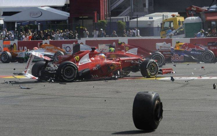 Ferrari, Fernando Alonso, Crash, Formula 1 HD Wallpaper Desktop Background