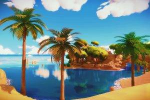 video Games, The Witness, Artwork, Sea, Palm Trees, Beach