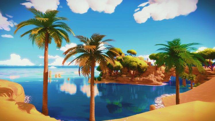 video Games, The Witness, Artwork, Sea, Palm Trees, Beach HD Wallpaper Desktop Background