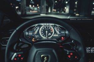 Lamborghini, Rain, Lights, Evening, Morning, Speedometer