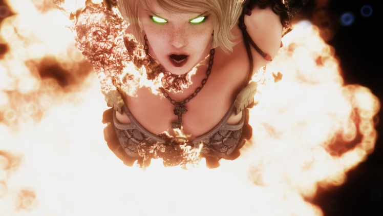 The Elder Scrolls V: Skyrim, Women, Fire, Green Eyes HD Wallpaper Desktop Background