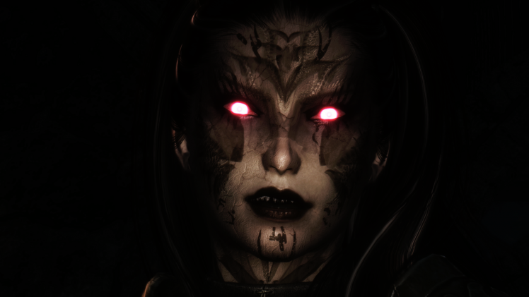 The Elder Scrolls V: Skyrim, Women, Demon, Red Eyes, Tattoo HD Wallpaper Desktop Background