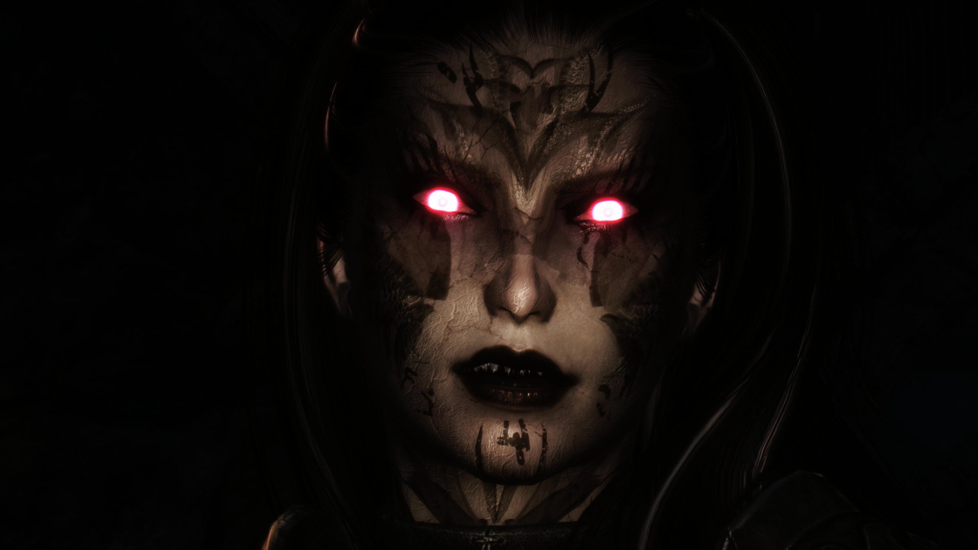The Elder Scrolls V: Skyrim, Women, Demon, Red Eyes, Tattoo Wallpaper