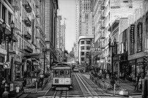monochrome, San Francisco, Cable Cars, City
