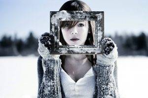 winter, Brunette, Picture Frames, Snow, Gloves, Women
