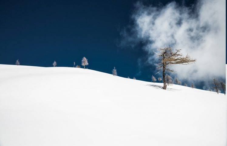nature, Landscape, Minimalism, Snow, Winter, Trees, Clouds HD Wallpaper Desktop Background