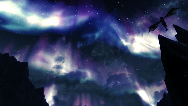 The Elder Scrolls V: Skyrim, Aurorae, Dragon HD Wallpaper Desktop Background