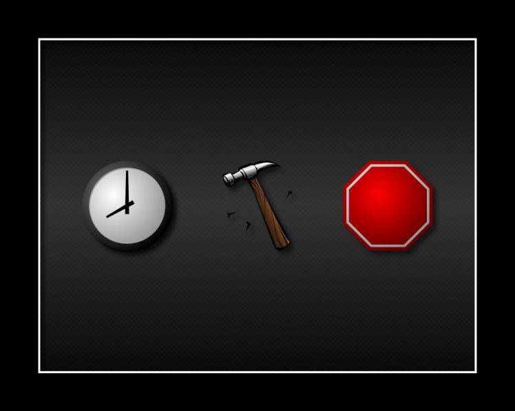hammer, Stop Sign, Clocks, Time, Minimalism, Songs, Music, Humor, Imagination, MC Hammer, Nails HD Wallpaper Desktop Background