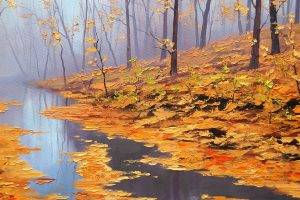 artwork, Nature, Fall, Leaves, Puddle, Graham Gercken