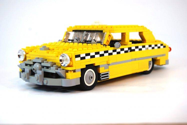 car, Taxi, White Background, LEGO, Yellow Cars, Checkered HD Wallpaper Desktop Background