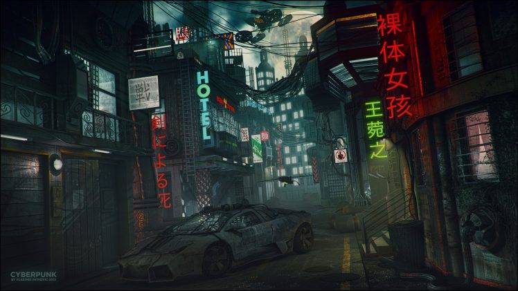 cyberpunk, Lamborghini, Neon HD Wallpaper Desktop Background