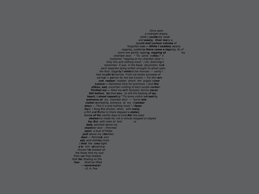 typography, Poetry, Word Clouds, Raven, Nevermore Wallpaper