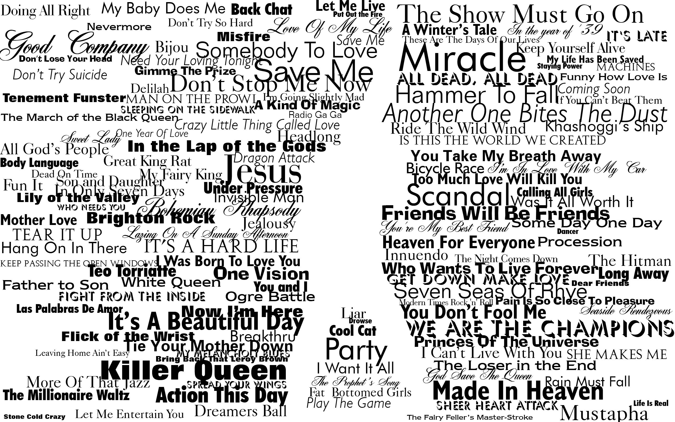 typography, Freddie Mercury, Queen, Silhouette Wallpaper