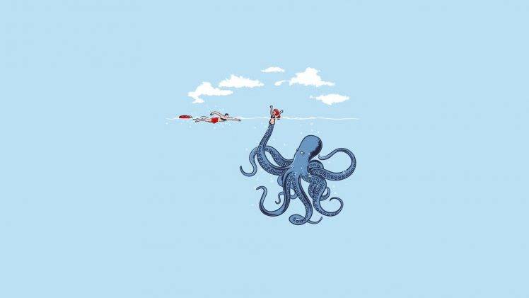 humor, Minimalism, Simple, Blue, Octopus HD Wallpaper Desktop Background