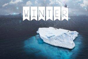 winter, Blue, Clouds, Lights, Sea, Iceberg, Typography
